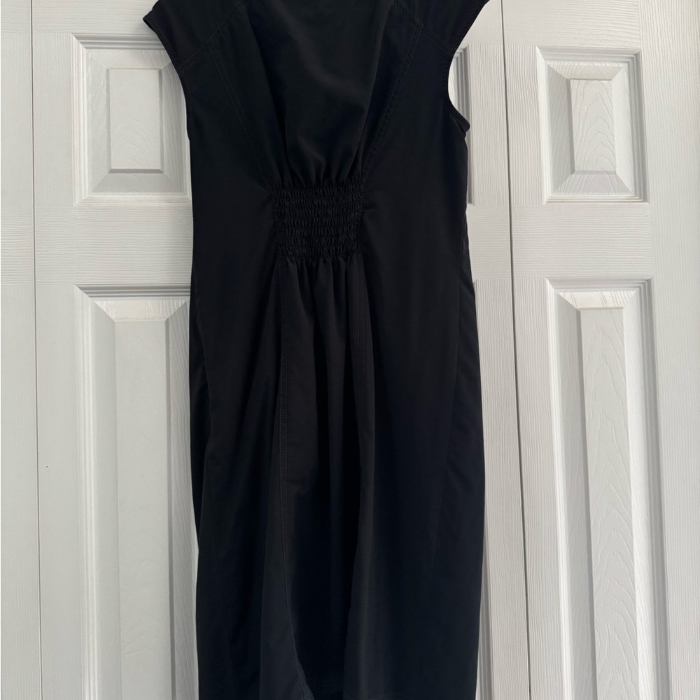 Athleta Black Midi Dress with Shirred Waist